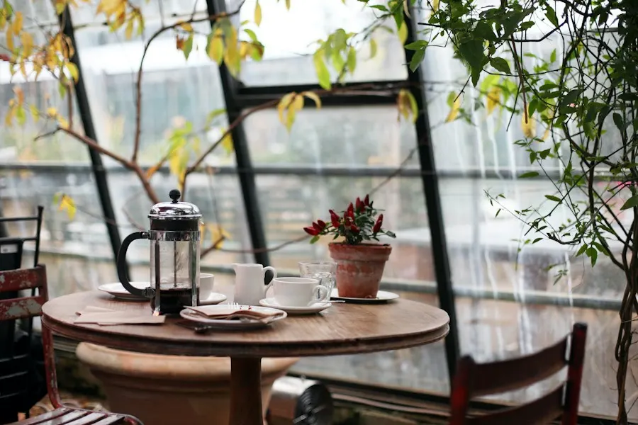 Cafe interior with warm lighting